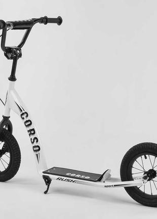 Самокат двоколісний дитячий corso cr-t 3029 з великими колесами, білий, колеса надувні 12", від 3 років3 фото