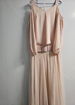 Костюм персикового цвета сборный, юбка h&amp;m размер "м" и блузка andre tan размер"м" в составе шелк