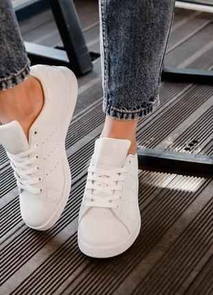 Adidas stan smith шикарные женские кожаные кроссовки белый цвет (весна-лето-осень)😍2 фото