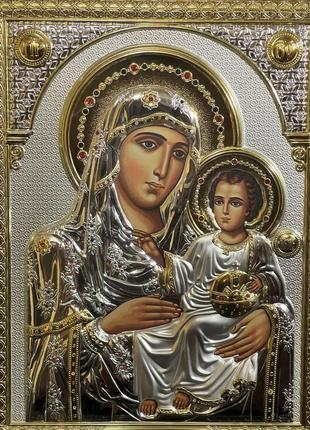Греческая икона prince silvero в деревянном киоте под стеклом в кожанном кейсе  божья матерь иерусалимская2 фото