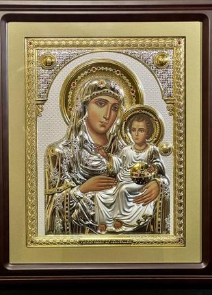 Греческая икона prince silvero в деревянном киоте под стеклом в кожанном кейсе  божья матерь иерусалимская