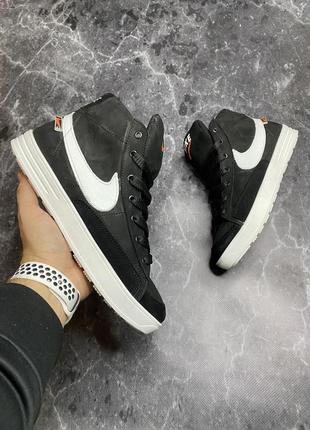 Зимние мужские ботинки nike black white (мех) 45