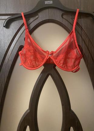 Шикарний, ажурний, бюстгальтер, в сіточку, в червоному кольорі, від бренду: ann summer 👌