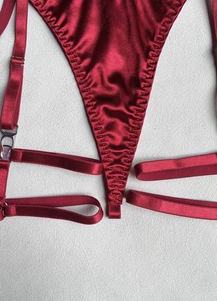 Комплект сексуального нижнего белья с бантом красный6 фото