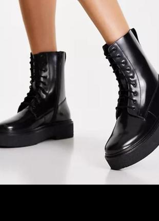 Женские кожаные на шнуровке черные сапоги бренд asos новые р.38,37,39,40,36,41.цена 2000гр.