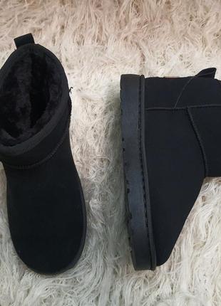 Черные низкие сапоги угги, ботинки зима под замш4 фото