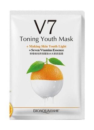 Витаминная тканевая маска для лица bioaqua v7 toning leather mask с экстрактом апельсина и витаминами, 30 г биоаква