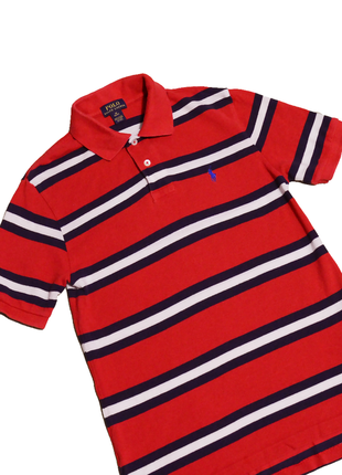 Polo ralph lauren оригинальная футболка поло брендовая р. 10-12 лет на подростка красная в полоску2 фото