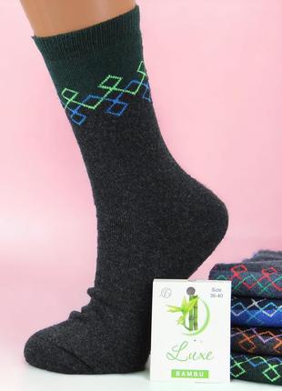 Шкарпетки жіночі махрові високі 23-25 розмір (36-40 взуття) двокольорові зимові, темні кольори1 фото