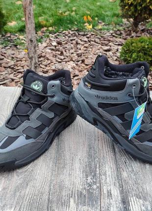 Мужские зимние кроссовки adidas niteball winter grey серые с мехом9 фото