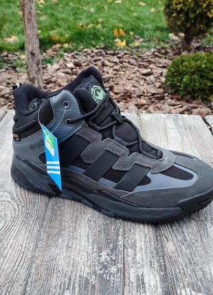 Мужские зимние кроссовки adidas niteball winter grey серые с мехом10 фото
