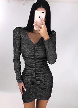 Люрекс платье черный, серебро, лаванда