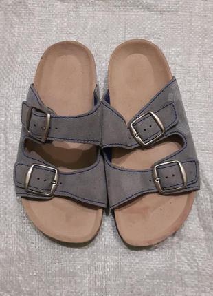 Ортопедические серые кожаные шлепанцы birkenstock 28 размер4 фото