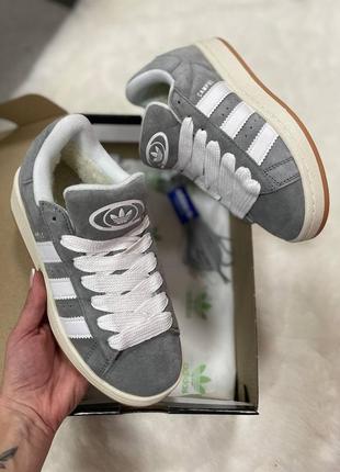 Зимние женские кроссовки adidas campus winter grey white fur серого с белым цветам с мехом6 фото