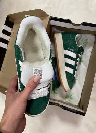 Зимние женские кроссовки adidas campus winter green white fur зеленого с белым цвета с мехом2 фото