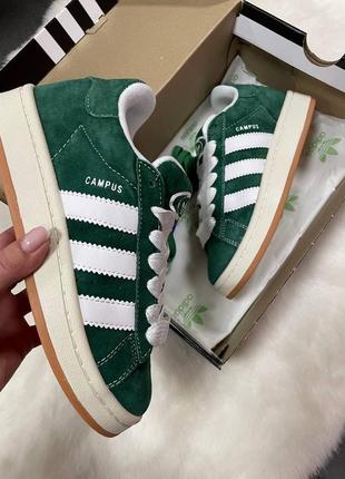 Зимние женские кроссовки adidas campus winter green white fur зеленого с белым цвета с мехом3 фото