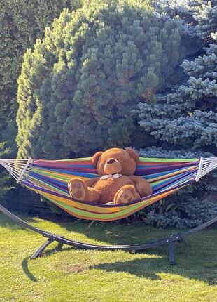 Монотонный гамак подвесной одноместный с планками xl 200х100 см summer wcg радужный для улицы, дома и
