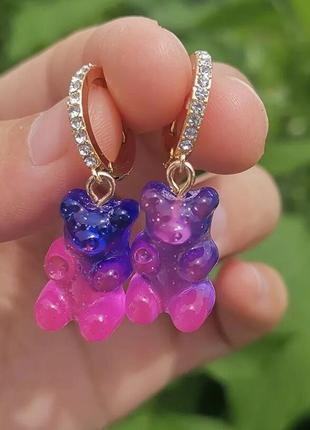 Серьги кольца в стразах мишки, новые! арт. 5340-уценка