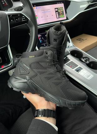 ❄️ зимние мужские кроссовки salomon gore-tex high all black fur❄️