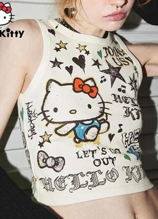 Топ hello kitty, sanrio бежевого оттенка. punk, lolita, y2k