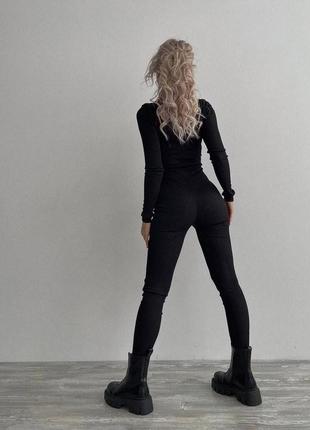 Комбінезон жіночий чорний однотонний на флісі теплий на блискавці якісний стильний базовий2 фото