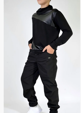 Штаны теплые джогеры черные на флисе3 фото