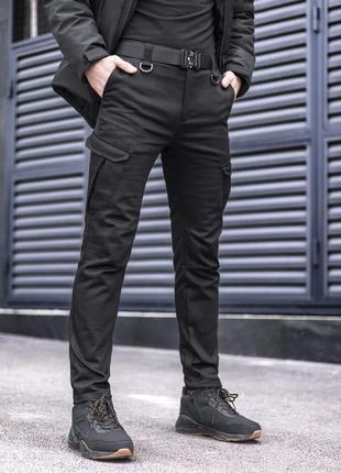 Штани карго чоловічі зимові з кишенями чорні pobedov trousers tactical зима