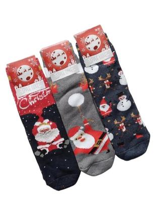 Набір 3 пари жіночі новорічні махрові шкарпетки святкові style luxe 36-40р високі3 фото