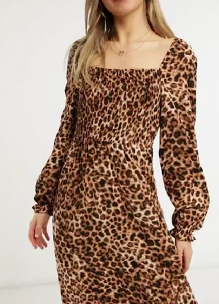 Леопардовое платье миди/платье с объемными рукавами. леопард принт/платье с квадратным вырезом4 фото