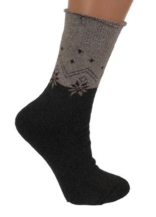 Шкарпетки жіночі махрові високі 23-25 розмір (36-40 взуття) орнамент зимові коричневий6 фото
