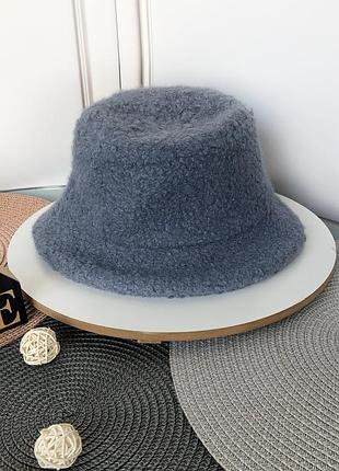 Панама меховая серо-голубая