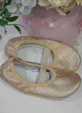 Кожаные чешки золотого цвета.