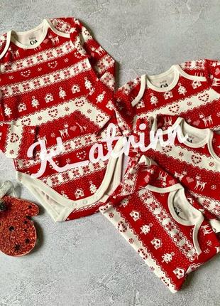 Новогодние боди с длинным рукавом c&a 0-1мес, 0-3мес.