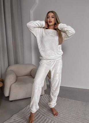 Махровая пижама кофта свободного кроя свитшот штаны джоггеры комплект для сна и дома теплый бежевый коричневый серый розовый7 фото