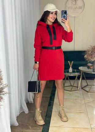 Плаття худі тепле оверсайз на флісі з капішоном якісне стильне трендове сіре червоне4 фото