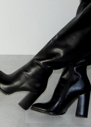 Сапоги демисезон женские кожаные на каблуке натуральные чёрные 38р7 фото