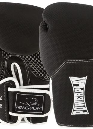 Боксерские перчатки 16 унц. из экокожи powerplay 3011 черно-белые карбон на липучке для взрослых и лучшая цена лутшая цена з