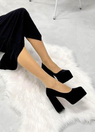 Туфли на каблуке, черные, экозамша4 фото
