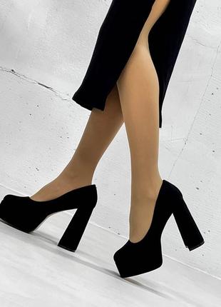 Туфли на каблуке, черные, экозамша3 фото