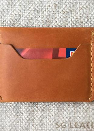 Мини кошелёк из натуральной кожи ручной работы "sg leather", цвет рыжий5 фото