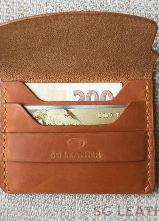 Мини кошелёк из натуральной кожи ручной работы "sg leather", цвет рыжий4 фото
