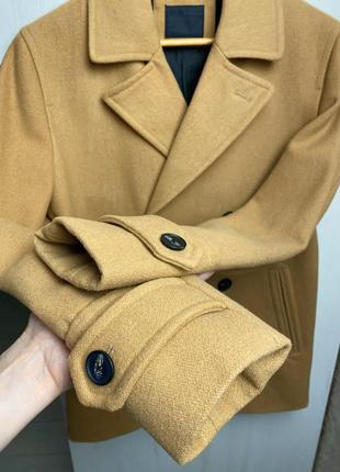 Чоловіче пальто, двобортне вкорочене пальто пісочного кольору, тепле пальто6 фото
