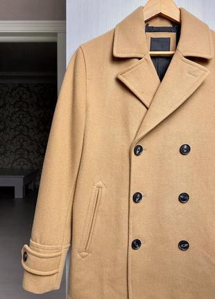 Чоловіче пальто, двобортне вкорочене пальто пісочного кольору, тепле пальто2 фото