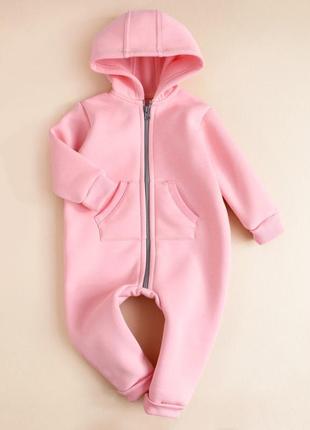 Ромпер сліп комбінезон з відкритими ніжками на флісі з капюшоном теплий для дівчинки хлопчика рожевий беж гірчиця