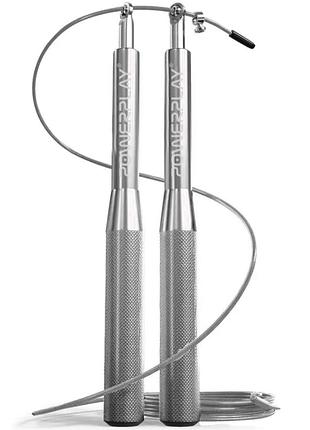 Скакалка скоростная на подшипниках алюминиевая powerplay 4207 elite jump rope серебряная (3m.) изготавливается из прочного pp и pv