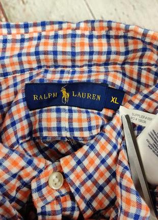 Мужская стильная рубашка в клетку синяя оранжевая ralph lauren polo3 фото