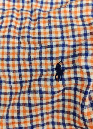 Мужская стильная рубашка в клетку синяя оранжевая ralph lauren polo5 фото