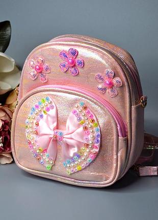Детская сумка, детский рюкзак, трансформер, на подарок ребенку, для девушек, девочке, для мам, эко кожа, экокожа, с бантиком, с цветочками, цветками