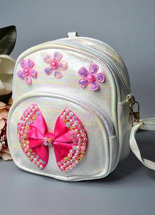 Детская сумка, детский рюкзак, трансформер, на подарок ребенку, для девушек, девочке, для мам, эко кожа, экокожа, с бантиком, с цветочками, цветками
