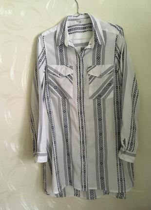 Удлиненная рубашка туника блузка полоска river island р-р.12 l1 фото